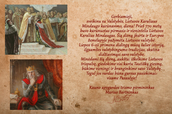 Kauno apygardos teismo pirmininko M. Bartninko sveikinimas Liepos 6-osios proga